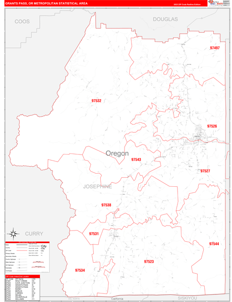 Grants Pass Metro Area Digital Map Red Line Style